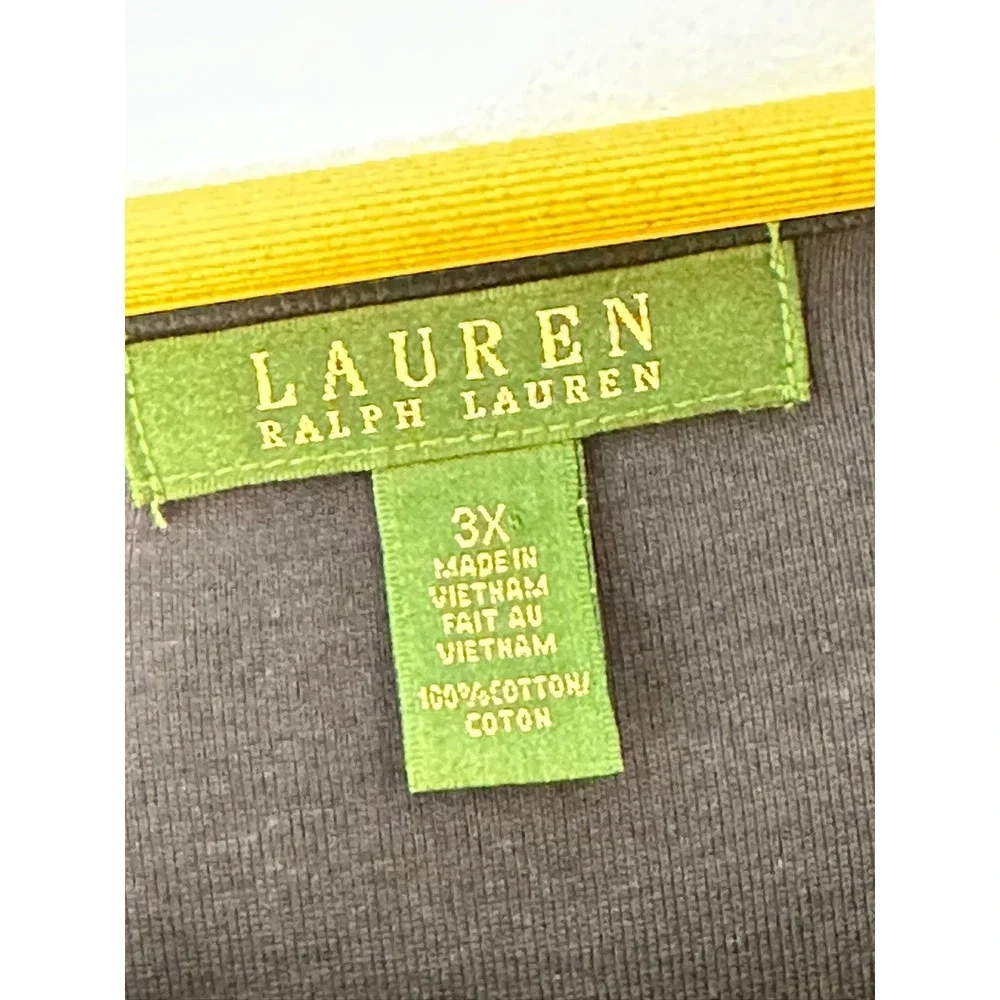 Lauren Ralph Lauren Top Women 3X Navy Blue Floral Boat Neck 3/4 Sleeve Cotton - Picture 4 of 8